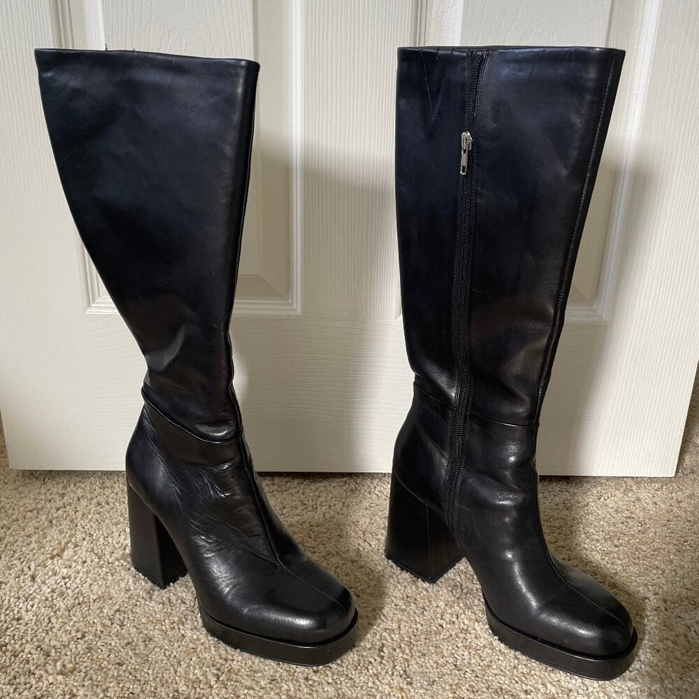 Platform Square Toe Leather Boots - image 1